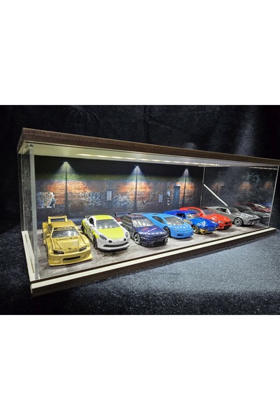 fabrikahşap Dekoratif 1.64 Diorama Model Araba Standı Usb Ledli 7 Araçlık Hot...