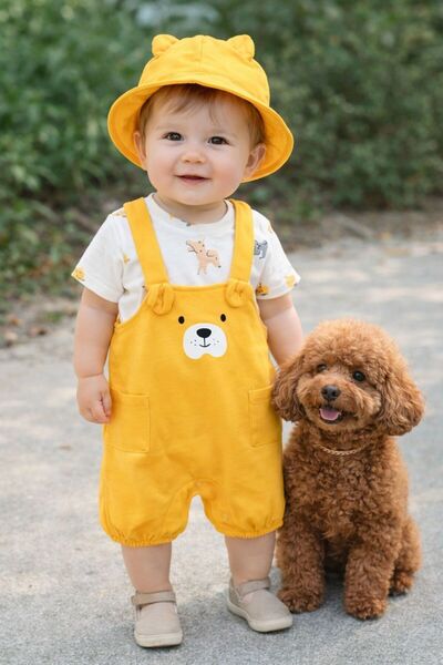 P&H BABYWEAR طقم صيفي للأطفال الأولاد مكون من 3 قطع مع قبعة سفاري وسروال بادي...
