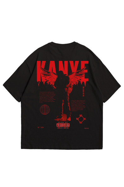 GlowUP Kadın Erkek Siyah Red Fly KANYE WEST SERIES Basklı Oversize Bisiklet Y...