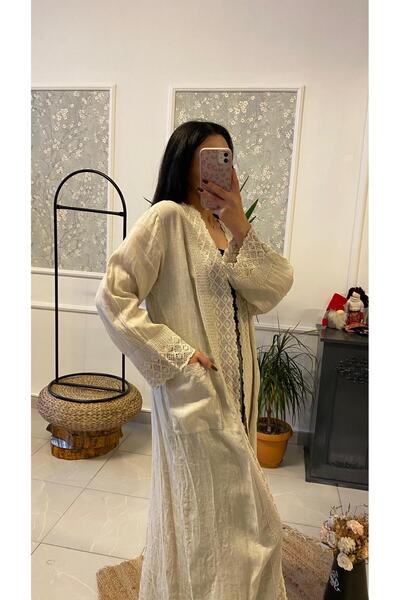 Park Moda Dantelli Uzun Keten Ceket