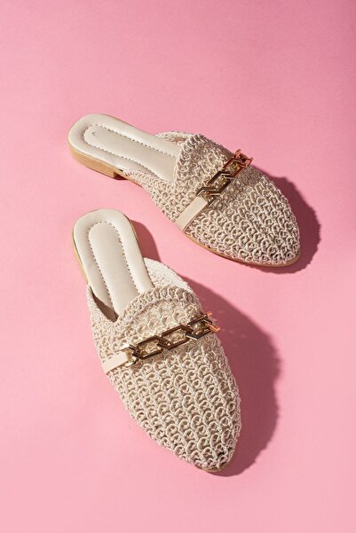 balmeda Wicker Embroidered Chain Buckle Slippers