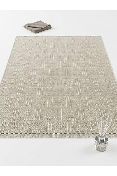 BELMANDO Lüks Modern İskandinav Stil Dokuma Kilim Halı - Bej Geometrik Desenl...