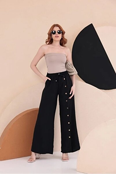 OWNME Women's Buttoned Draped Comfortable Pants