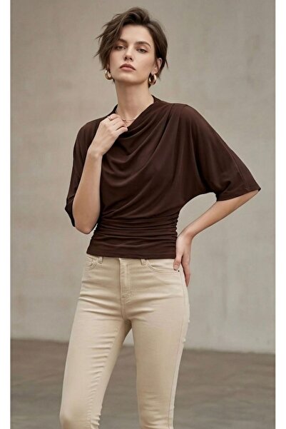 Linich&Co Ελαστική μπλούζα με μανίκια νυχτερίδας και σούρες στη μέση 9453