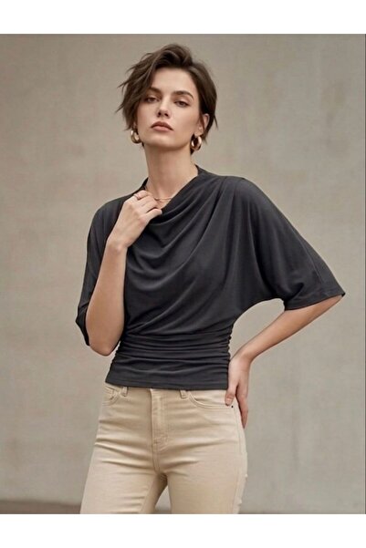 Linich&Co Ελαστική μπλούζα με μανίκια νυχτερίδας και σούρες στη μέση 9453