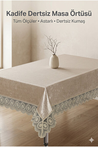 atak by atak home collection Fransız Dantelli Kadife Masa Örtüsü Lüks Yemek M...