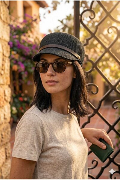 WOHOME Women's Straw Raffia Knitted Cap Hat with Band Detail Summer Model