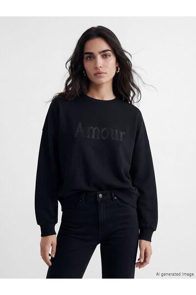 LC Waikiki Nevavm Farklı 색상의 Oval Collar Stone Oversize Women's Sweatshirt