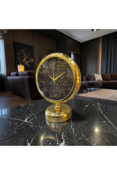 Sleep Nova Gold Marble Masa Saati – Altın Çerçeveli Siyah Mermer Desenli Mode...