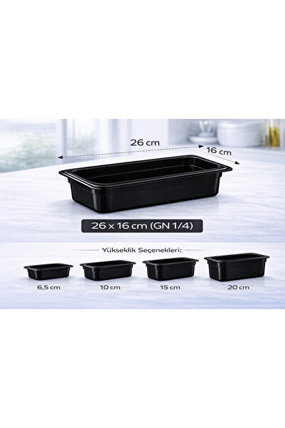 İstanbul Horeca 1/4 Gn Black Polycarbonate Gastronom Tub 26X16 cm 6.5 cm Depth
