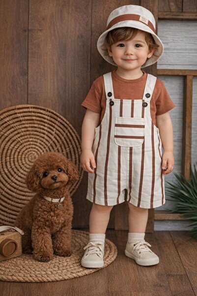 P&H BABYWEAR طقم سالوبيت صيفي للأولاد الصغار مع قبعة سفاري مخططة وحزام كتف