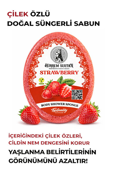 Çilek Özlü Süngerli Sabun 130 gr - Peeling Etkili