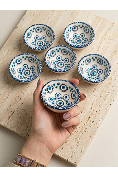 alp dizayn %100 El Yapımı Nazar Boncuğu Desenli Sunum Kasesi (8CM)
