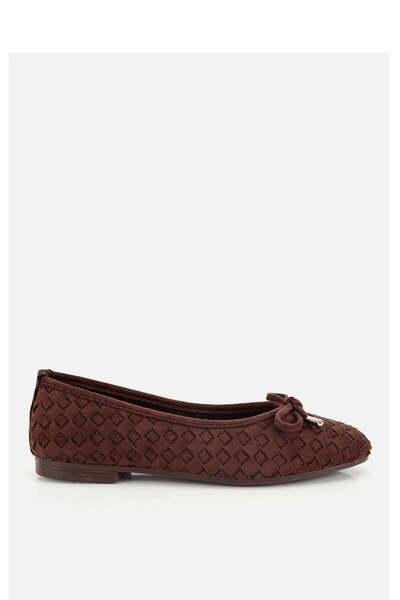 Yaya by Hotiç Women's Brown Suede Knitted Bow Ballet Flats