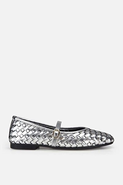 Yaya by Hotiç Women's silver braided band Ballet Flats