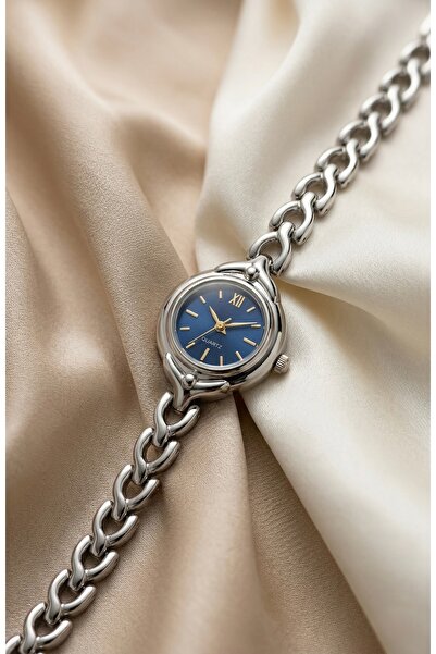 KLISHE Butik Women's Steel Watch Silver Color Blue Dial Vintage Luxury Classi...