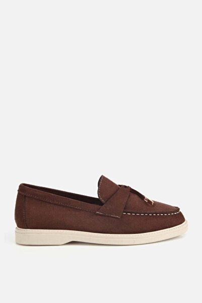 Yaya by Hotiç Women's Brown Suede Tassel Detailed Thick Sole Loafers