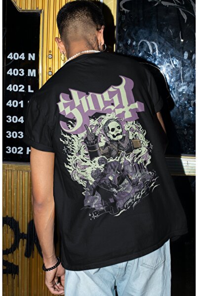 SEVBANO Tricou oversize unisex cu imprimeu pe spate Ghost Rock Metal Music Band
