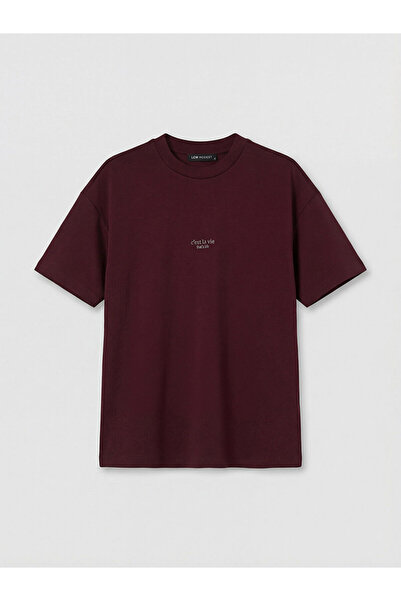 LC Waikiki Nevavm Farkıyla Lcw Modest Plum Oval Neck Printed Women's T-Shirt ...