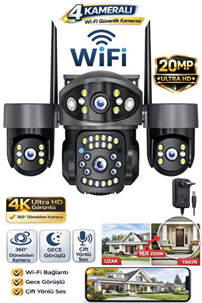 SONREİR RX18 WİFİ 4 Kameralı Güvenlik Kamerası 20MP ULTRA HD PTZ Hareketli Se...