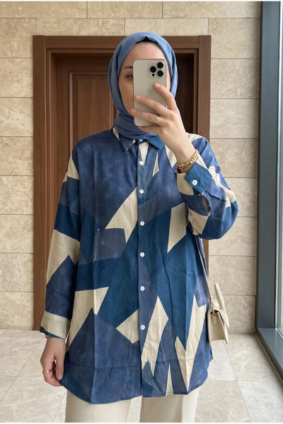 Kirazca Butik Women's Geometric Patterned Hijab Tunic Shirt Comfortable Fit