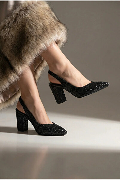 NUG Γυναικεία παπούτσια Aletta με μυτερή μύτη, γυαλιστερό γκλίτερ και χοντρό ...