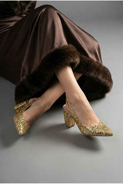 NUG Γυναικεία παπούτσια Aletta με μυτερή μύτη, γυαλιστερό γκλίτερ και χοντρό ...