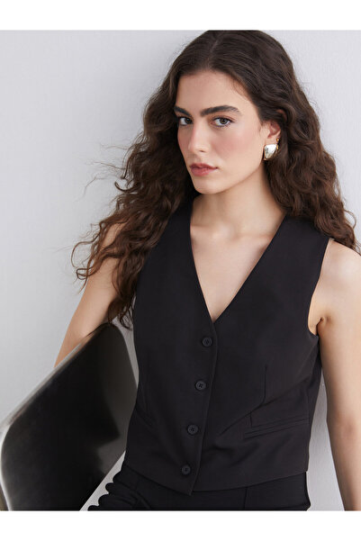 LC Waikiki Women's V-Neck Crepe Classic Vest