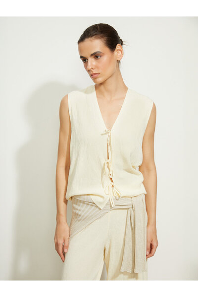 LC Waikiki V Neck Tie Women's Knitwear Waistcoat