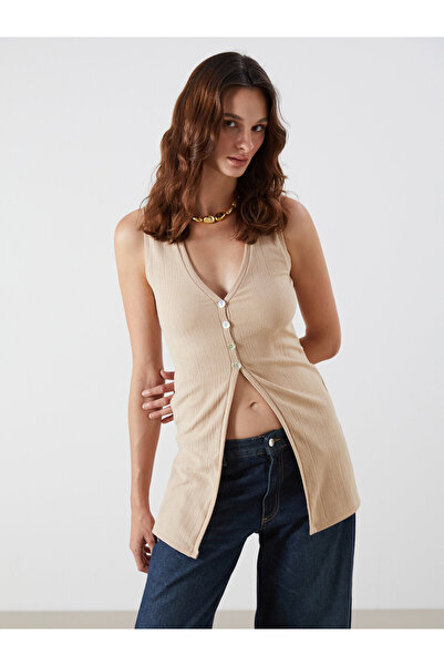 LC Waikiki V Neck Textured Women's Waistcoat