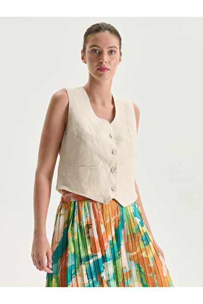 LC Waikiki V Neck 100% Linen Women's Classic Vest