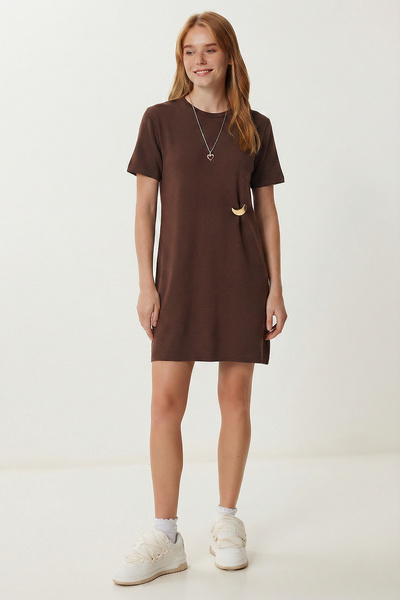 Lovelyİstanbul Accessory Detailed Modal Dress Lnt0031 Brown