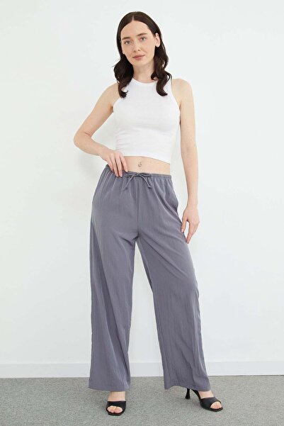 Fulla Moda Παντελόνι Palazzo με ελαστική μέση και κορδόνια