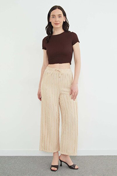 Fulla Moda Παντελόνι από ύφασμα κρεπ με ελαστική μέση και τσέπες