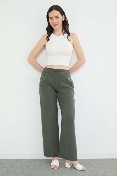 Fulla Moda Παντελόνι Palazzo με ελαστική μέση και τσέπες