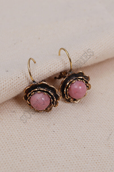 LA PERRY ACCESSORIES Rodonit Taşlı Çiçek Model Otantik Küpe