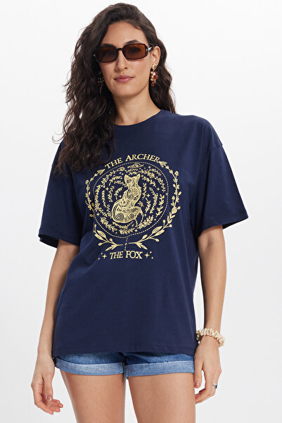 Tudors Γυναικεία μπλούζα με φαρδιά γραμμή, 100% βαμβακερή, με κοντό μανίκι κα...