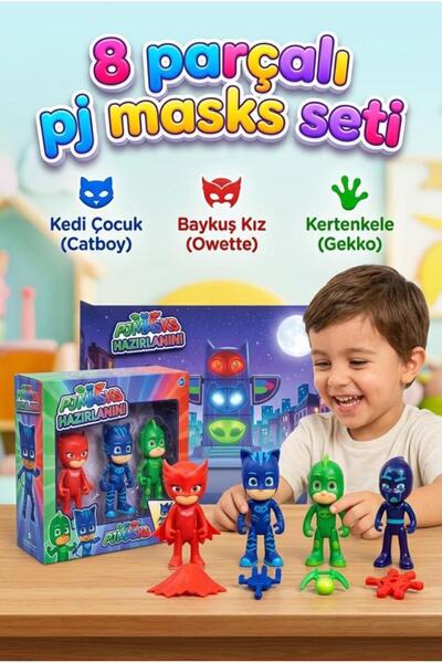 Tıfıl Toys Pijamaskeliler Macerada: 8 Parçalı Oynar Eklemli 4 Karakter Figürl...