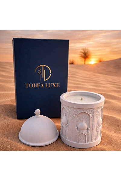 Tohfa Luxe شمعة فجر الصباح المصنوعة من شمع الصويا - وعاء خرساني وسيراميك مصنو...