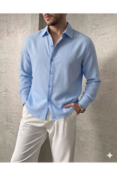 RLNC Men's Oversize Pure Linen Long Sleeve Shirt