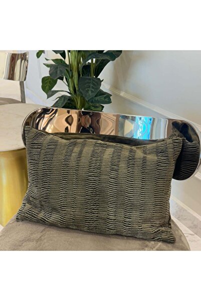 Tohfa Luxe غطاء وسادة من الحرير المخملي المطوي يدويًا بلون الفحم - 35×55 سم، ...