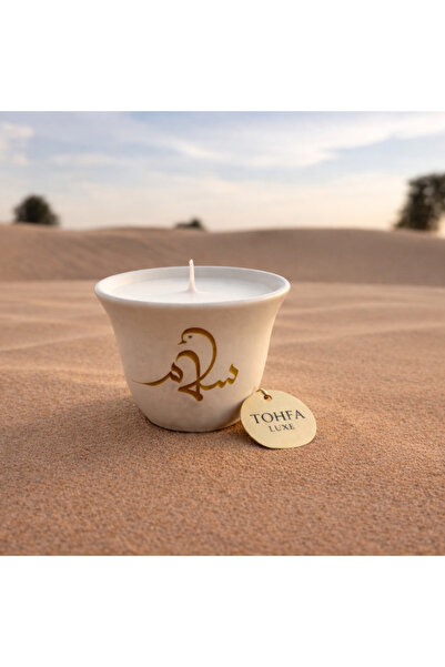 Tohfa Luxe Peace Soy Wax Oud Candle 80 ml – Handmade Clay Cup with Gold Arabi...