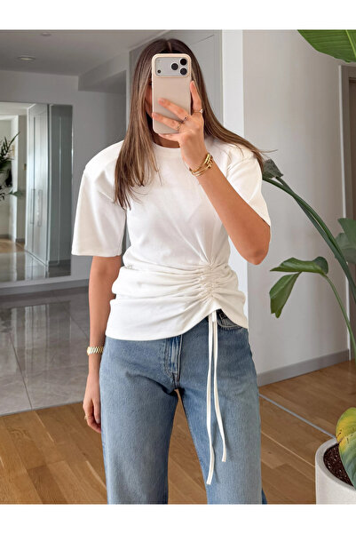 My Blog Εκρού Μπλούζα με Πλαϊνές Σούρες - ÖB261025