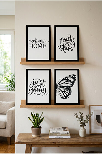 Zevahir Mobilya Dekorasyon 4 Ξύλινα Πινακίδια με Ξύλινο Πλαίσιο με την επιγρα...