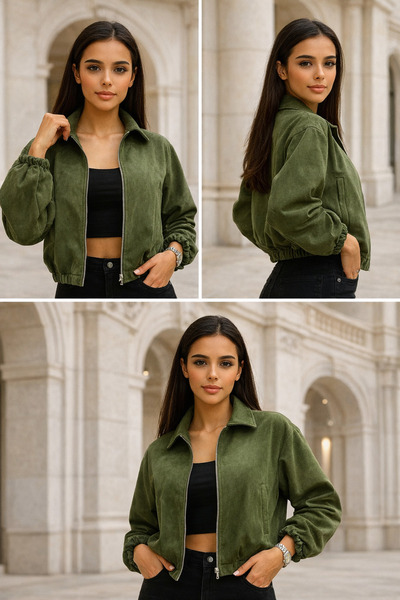 PELİNORA Women's Oversize Zippered Bomber Jacket