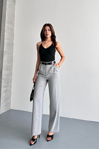 macharel jeans Γυναικείο παντελόνι παλάτσο με ψηλή μέση και φαρδιά μπατζάκια