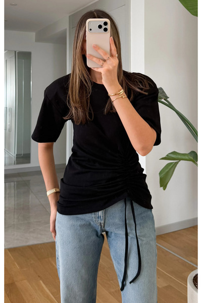 My Blog Black Side Gathered Blouse - Öb261025
