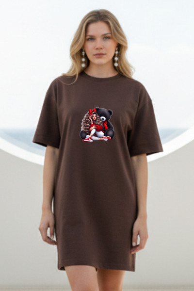 HOFFNUNG Γυναικείο κοντομάνικο μπλουζάκι με λαιμόκοψη Φόρεμα νυχτικό