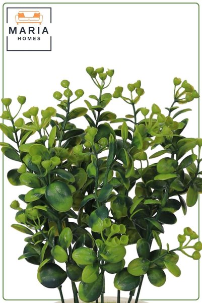 MARIA HOMES Beige Ceramic Pot Artificial Green Plant 28 cm Small Decorative Table Plant
