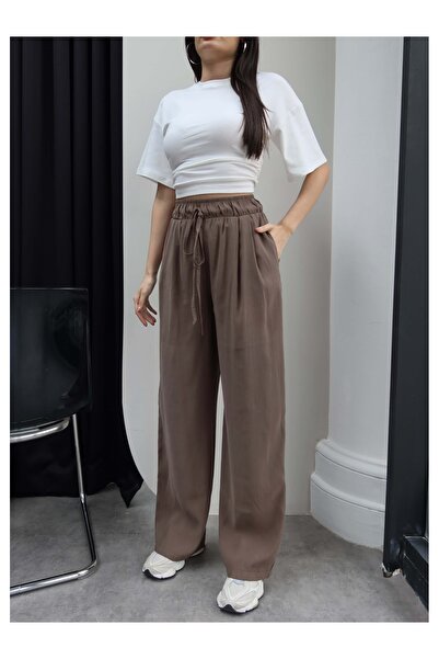 ESRAHELVACI Παντελόνι με φαρδιά μπατζάκια και λάστιχο στη μέση